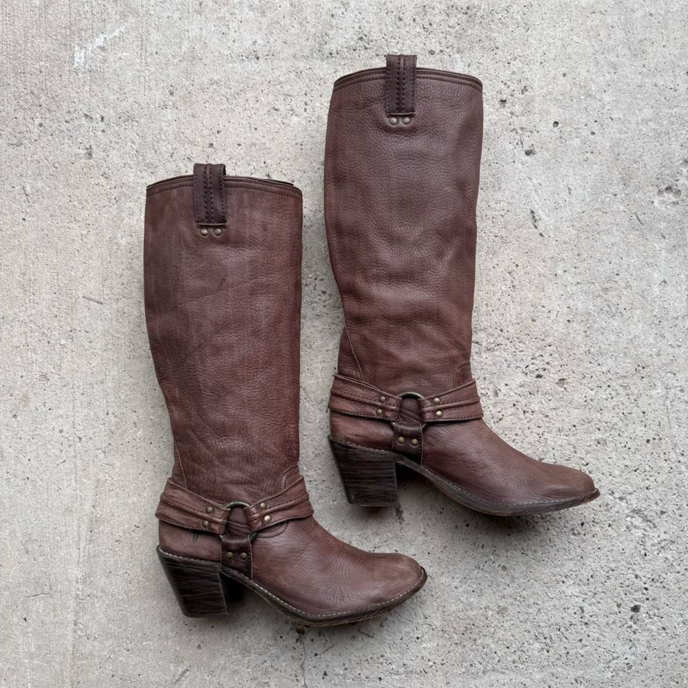 Frye Dark Brown Leather Heeled Boots